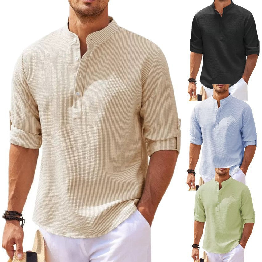 Men's long-sleeve shirt with textured surface and modern button placket Lisslune