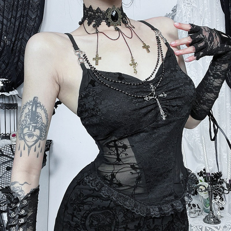 Women's lace camisole with elegant choker and seductive transparency Lune London