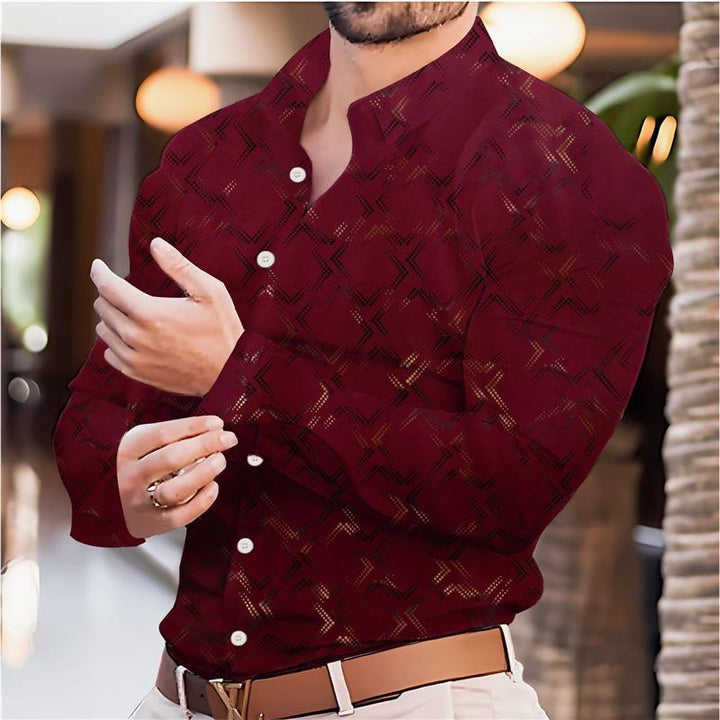 Men's elegant long sleeve shirt with modern pattern and breathable surface Lisslune