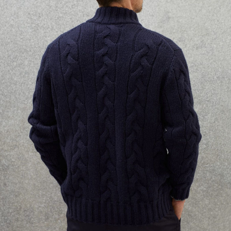 Men's cardigan with decorative cable design and high stand-up collar Lisslune