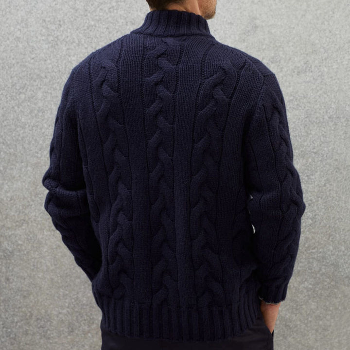 Men's cardigan with decorative cable design and high stand-up collar Lisslune
