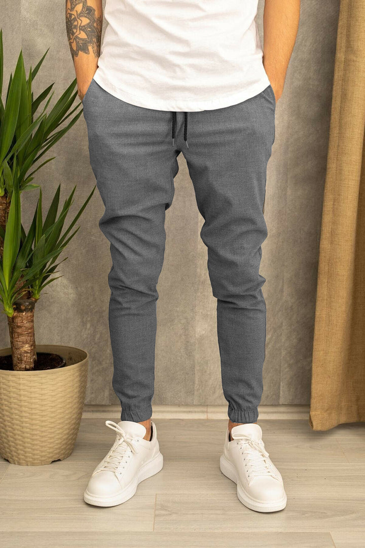 Men's Slim-Fit Jogging Pants with Elastic Waistband and Practical Side Flap Pockets Lisslune