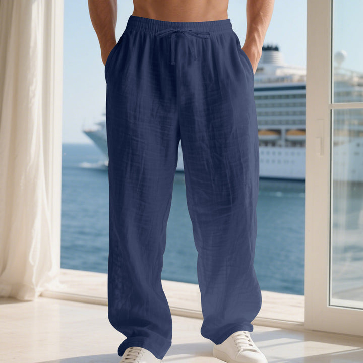 Men's relaxed linen trousers with elastic waistband and loose fit Lisslune