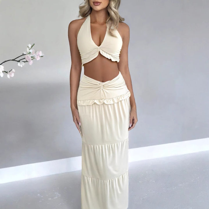 Damen Maxi-Rock mit croptop Design und Rüschendetails Lisslune