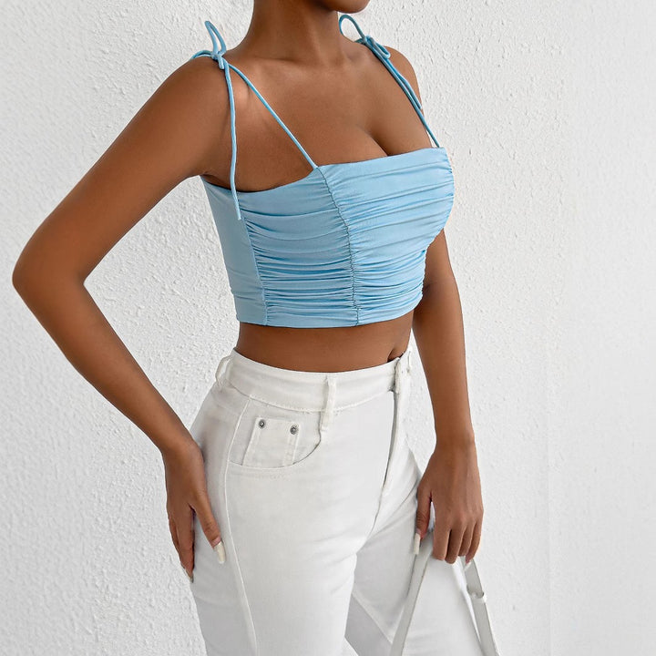 Damen Crop-Top mit Raffungen und verstellbaren Trägern Lisslune