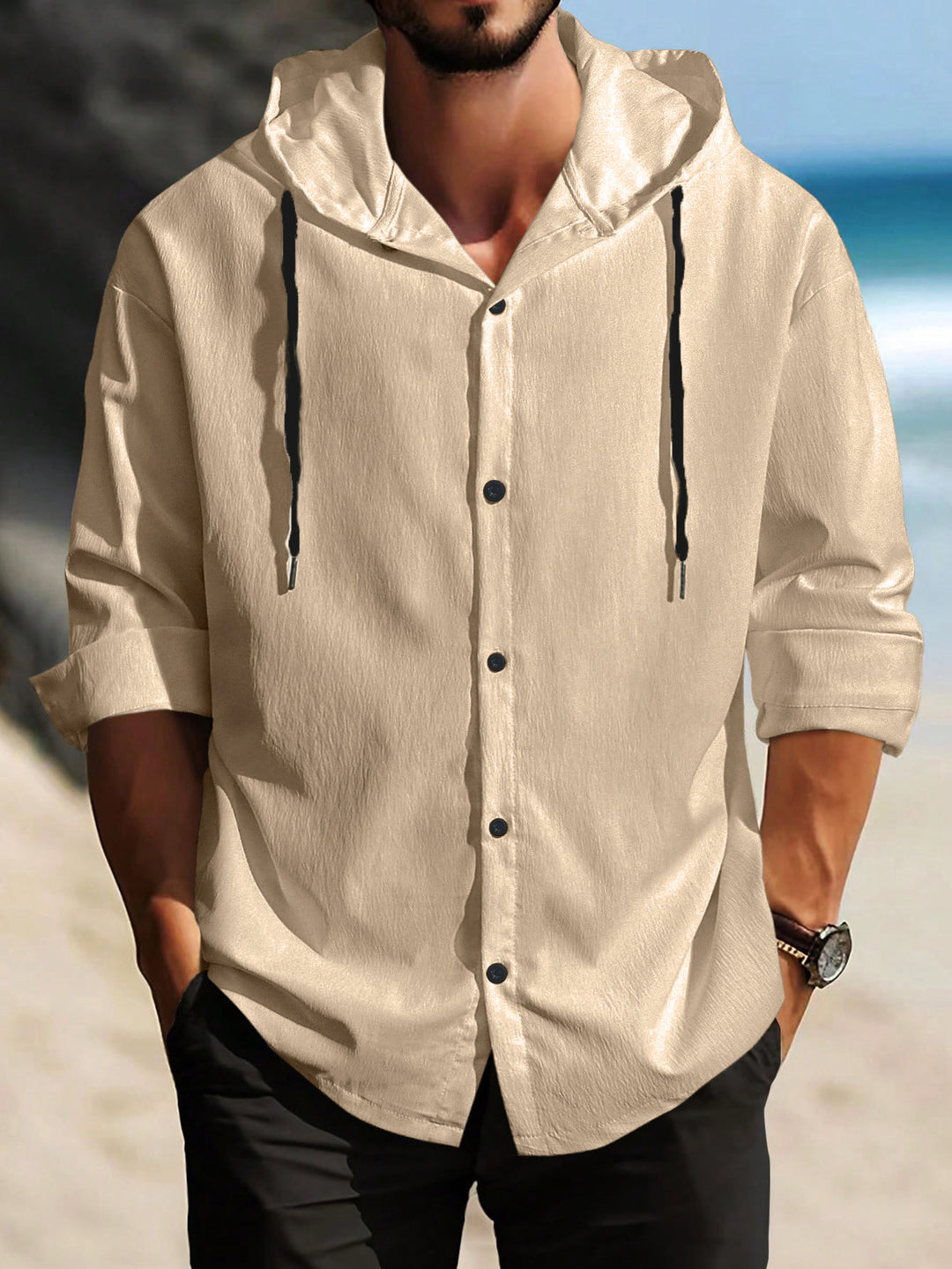 Men's Casual Shirt Jacket with Hood and High-Quality Fabric Lisslune