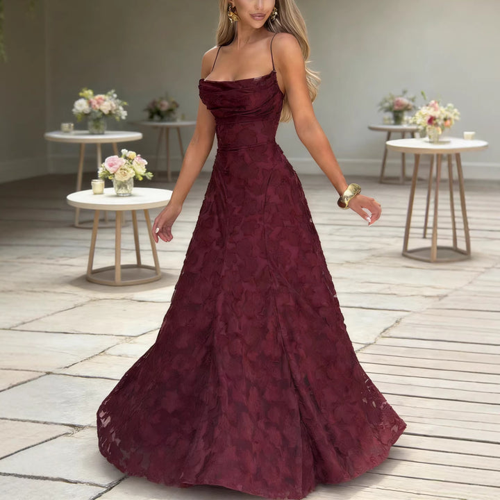 Ladies Elegant Maxi Dress with Floral Lace Design and Adjustable Spaghetti Straps Lisslune