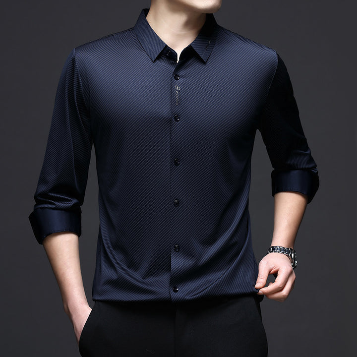 Men's Elegant Long Sleeve Shirt with Fine Stripe Pattern Lisslune