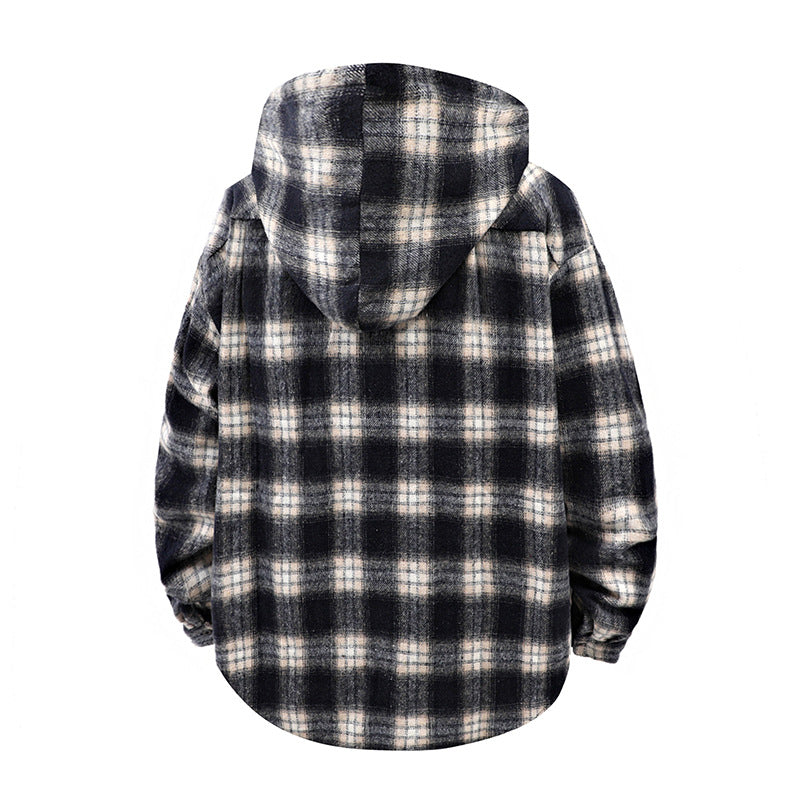 Men's Casual Checkered Mold Cover with Hood and Button Design Lisslune