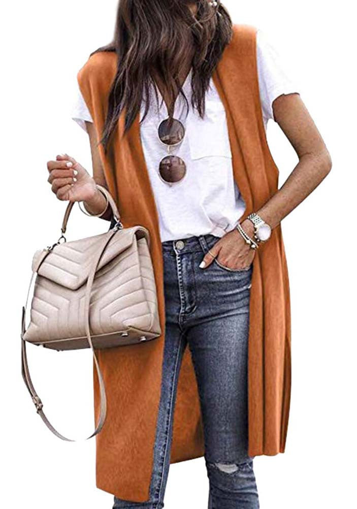 Ladies' Elegant Long Knit Vest in Casual Style
