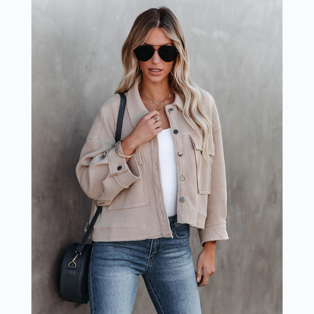 Women's Fashion Short Jacket with Unique Structural Pattern and Practical Pockets Lune London