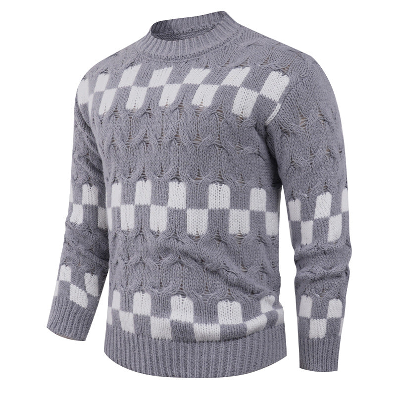 Men's knit sweater with creative geometric patterns and high collar Lisslune