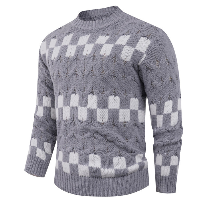 Men's knit sweater with creative geometric patterns and high collar Lisslune