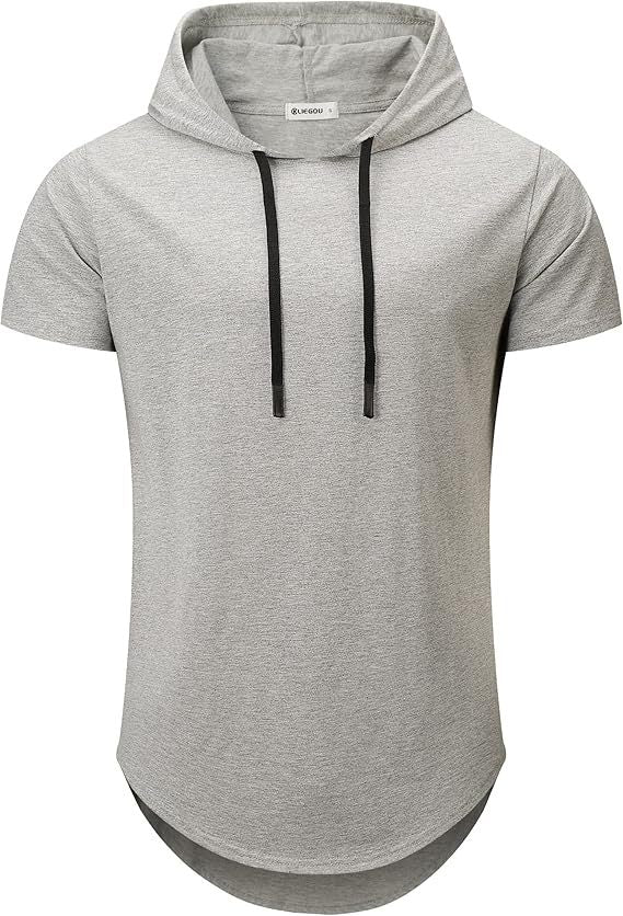 Men's Short Sleeve Hoodie T-Shirt with Modern Cut and Practical Drawstrings Lisslune