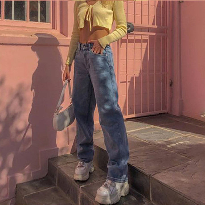Damen weite High-Waist Jeans mit lässigem Schnitt und modischen Akzenten Lisslune