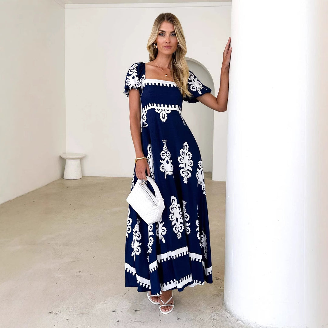 Women's maxi dress with elegant ruffle details and floral pattern Lisslune