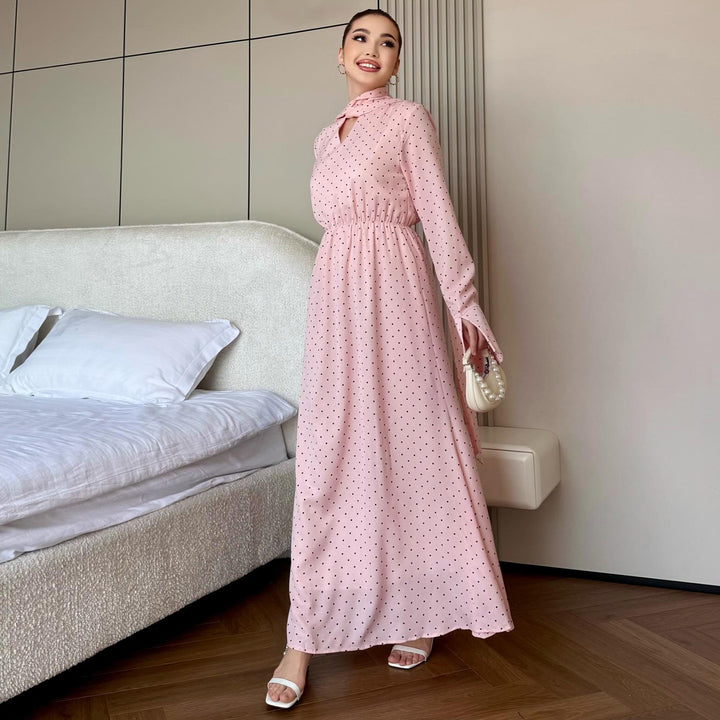 Women's maxi dress with elegant dots and stylish slit Lisslune