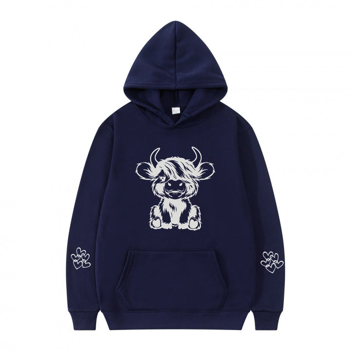 Women's hooded sweatshirt with charming cow motif and practical kangaroo pockets Lisslune
