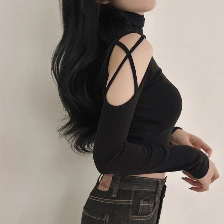 Women's long sleeve shirt with elegant cut-outs and modern ribbed details Lisslune