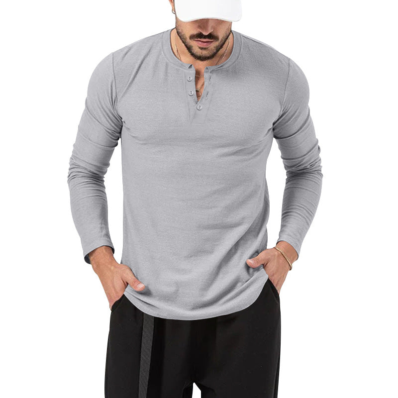 Men's Long Sleeve Henley Shirt with Stylish Button Closure Lisslune