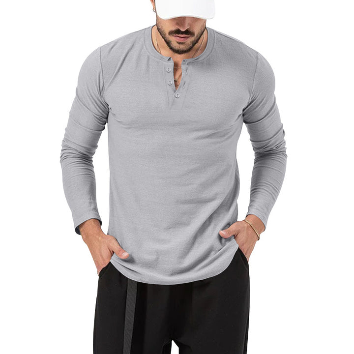 Men's Long Sleeve Henley Shirt with Stylish Button Closure Lisslune