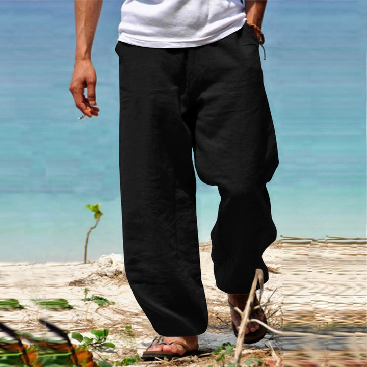 Men's casual linen pants with elastic waistband and practical side pockets Lisslune