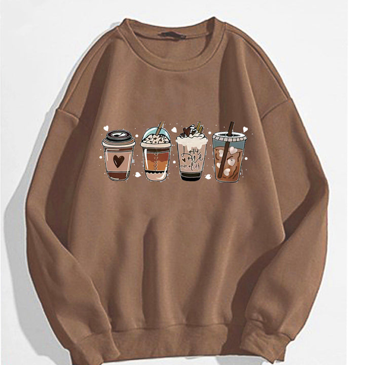 Women's Cozy Sweatshirt with Coffee Motif Lisslune