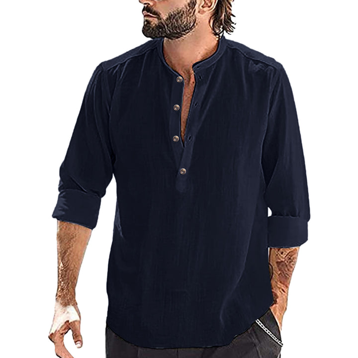 Men's Long Sleeve Henley Shirt made of lightweight linen fabric with decorative buttons and practical cut Lisslune