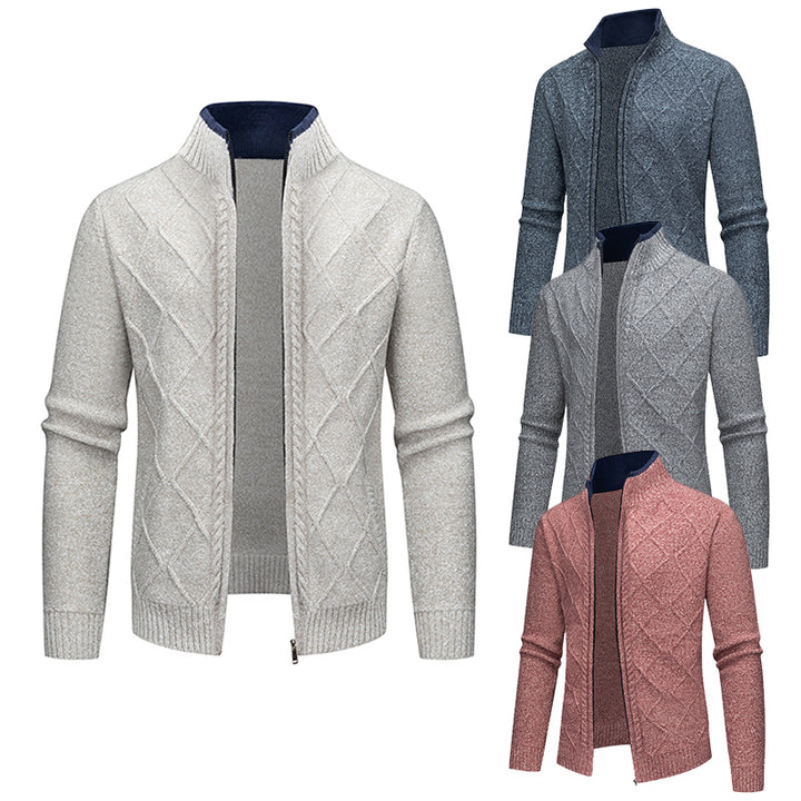 Men's Cardigan with Modern Cable Pattern and Zipper Lisslune