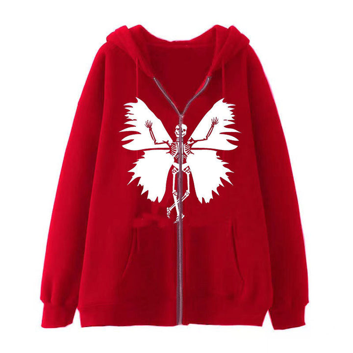 Women’s zip hoodie with unique skeleton and butterfly design Lisslune