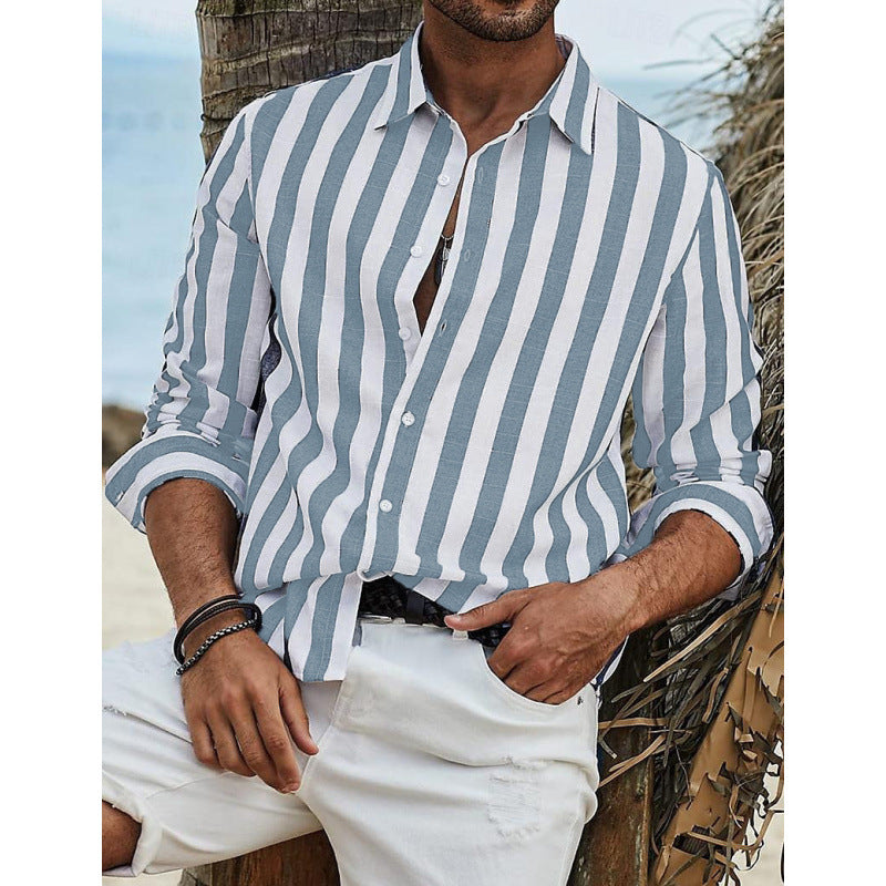 Men's striped long sleeve shirt made of lightweight linen Lisslune