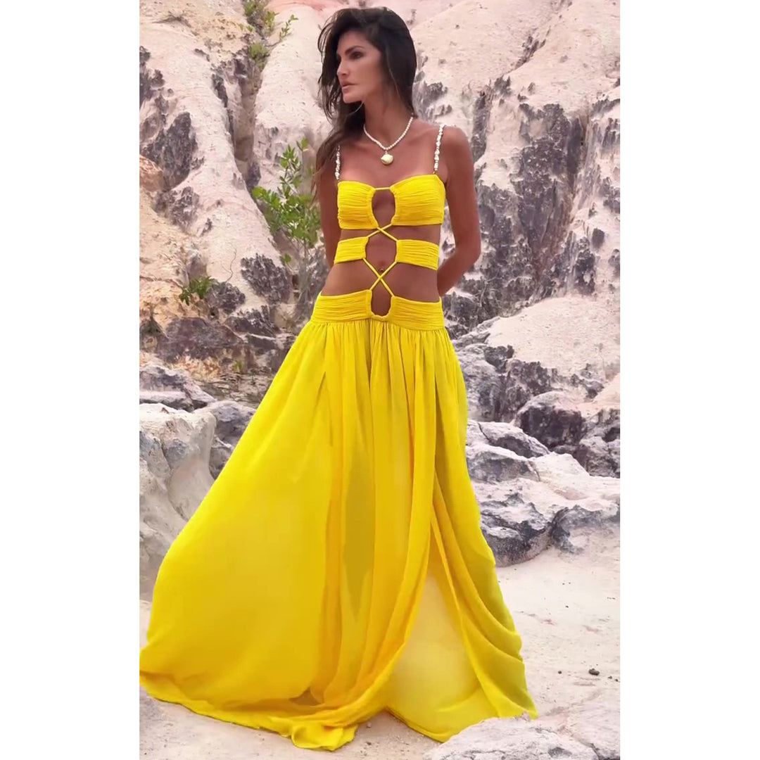 Women's maxi dress with unique cut-out design