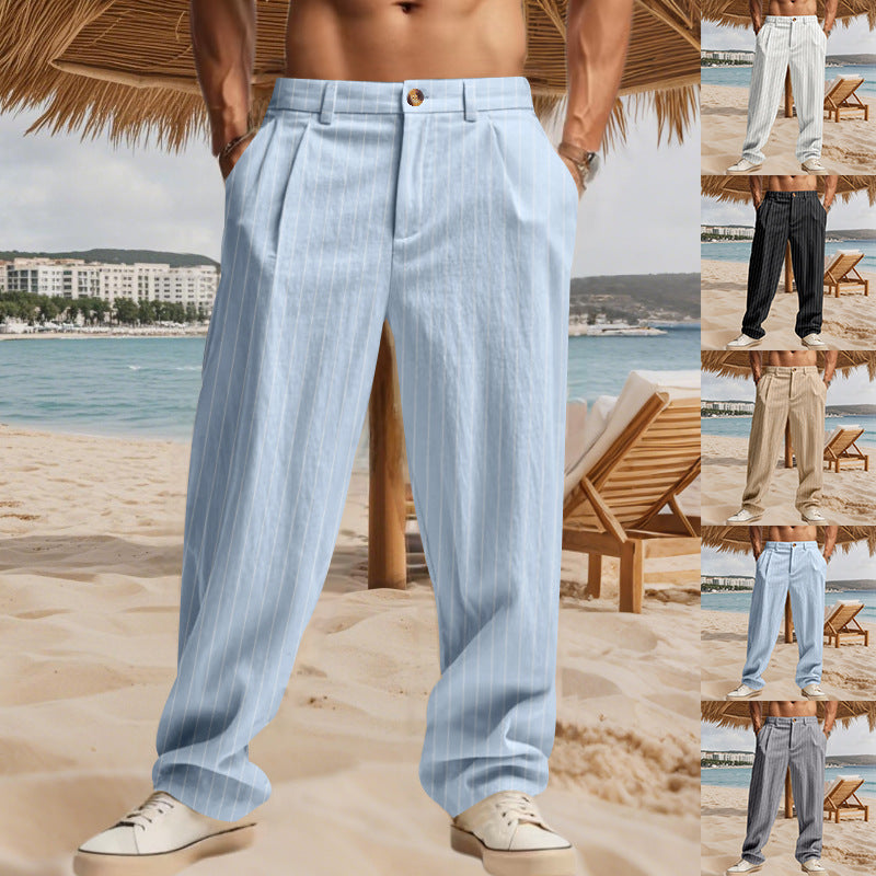 Men's Elegant Casual Pants with Fine Striped Pattern and Comfortable Fit Lisslune