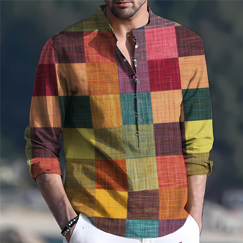 Men's long-sleeve shirt with creative patchwork design Lisslune