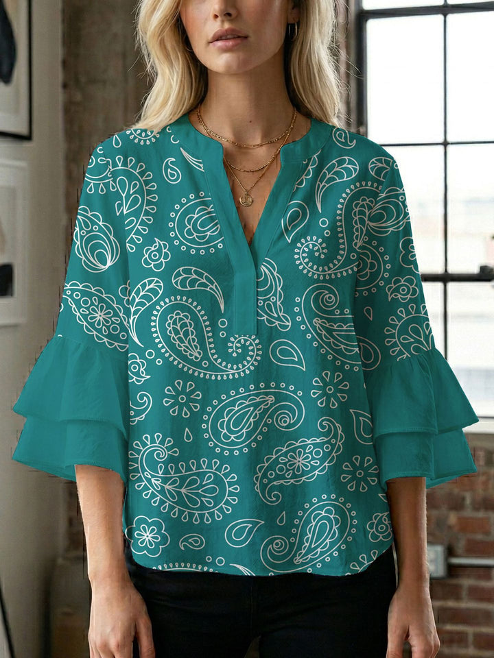 Women's blouse with voluminous wing sleeves and intense leaf pattern Lisslune