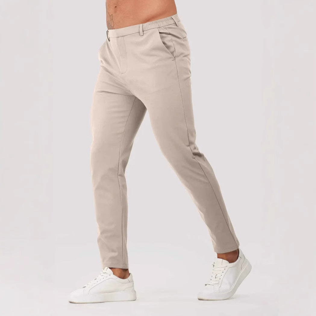 Men's Slim Fit Chino Pants with Elastic Waistband and Side Pockets Lisslune