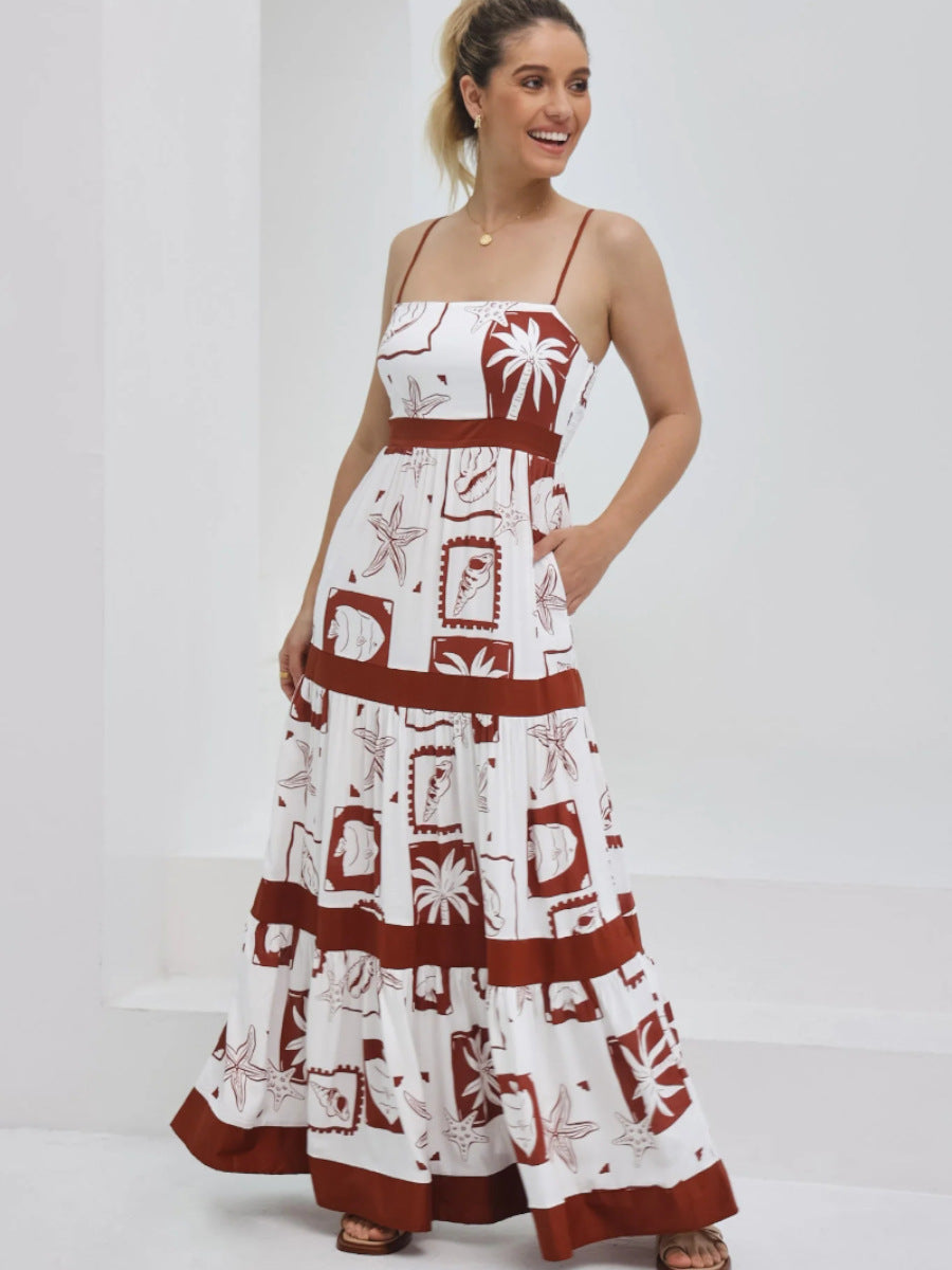 Women's maxi dress with elastic waistband and bohemian pattern Lune London