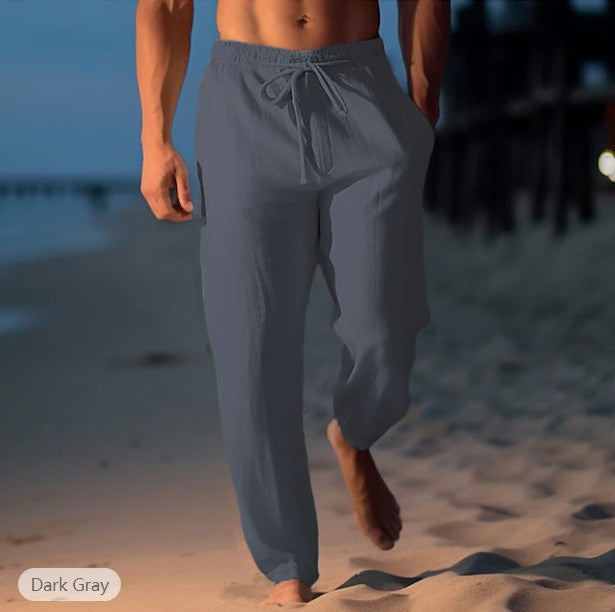 Men's Comfortable Linen Pants with Elastic Waistband and Side Pockets Lisslune