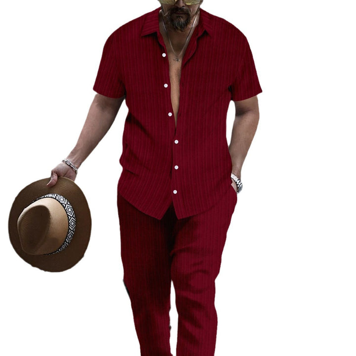 Men's casual short sleeve set with textured surface Lisslune