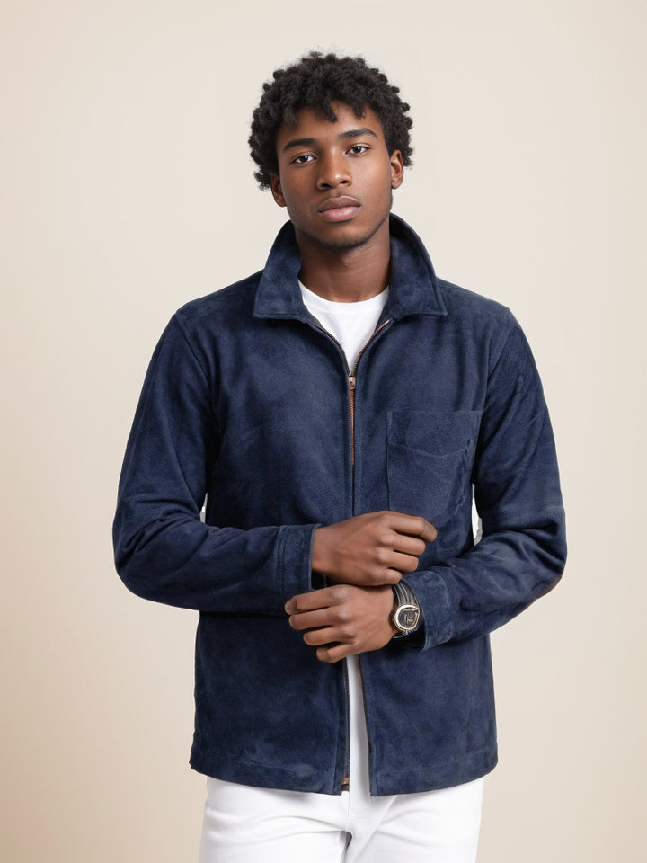 Men's casual suede jacket with practical slip pockets and stand-up collar Lisslune