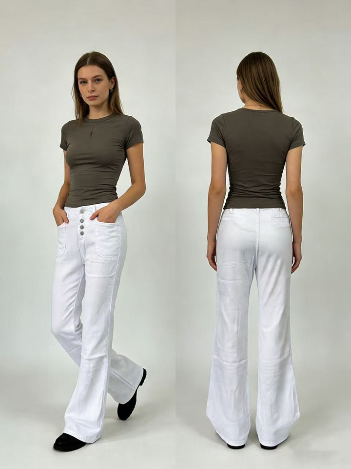 Women's Bootcut Jeans with High Waist and Button Closure Lisslune