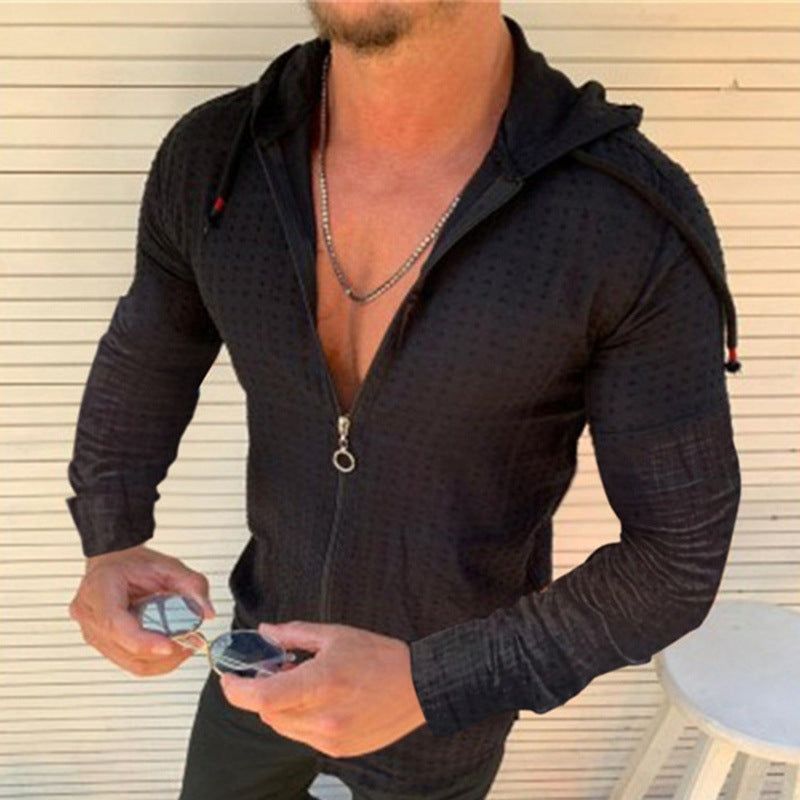 Men's hooded top with innovative zipper and stylish design Lisslune