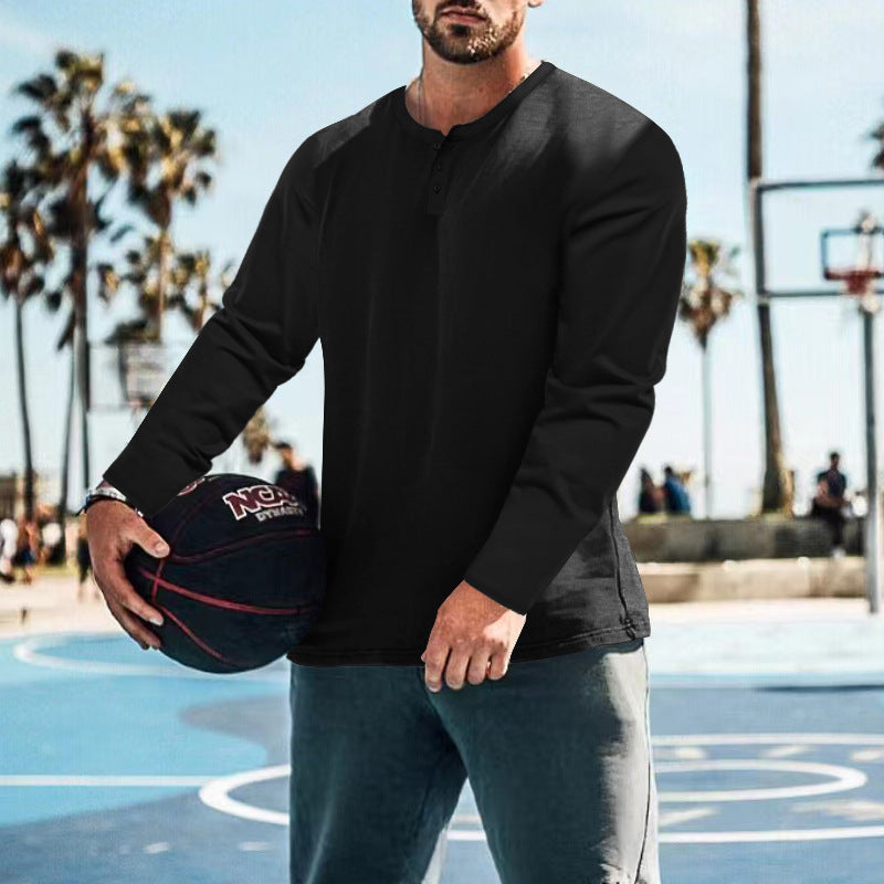 Men's long-sleeve sports top with button placket and breathable properties Lisslune