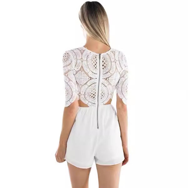 Women's jumpsuit with cut-outs and elegant lace sleeves