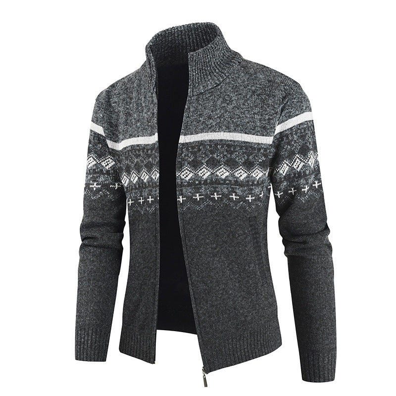 Men's fashionable cardigan with modern zipper and geometric pattern Lisslune
