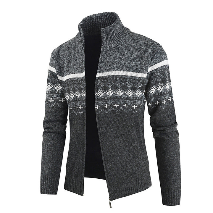 Men's fashionable cardigan with modern zipper and geometric pattern Lisslune