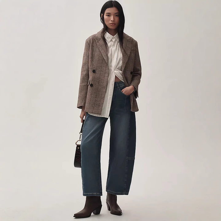 Damen weite Denim-Hose im modernen Schnitt mit hohem Bund Lisslune