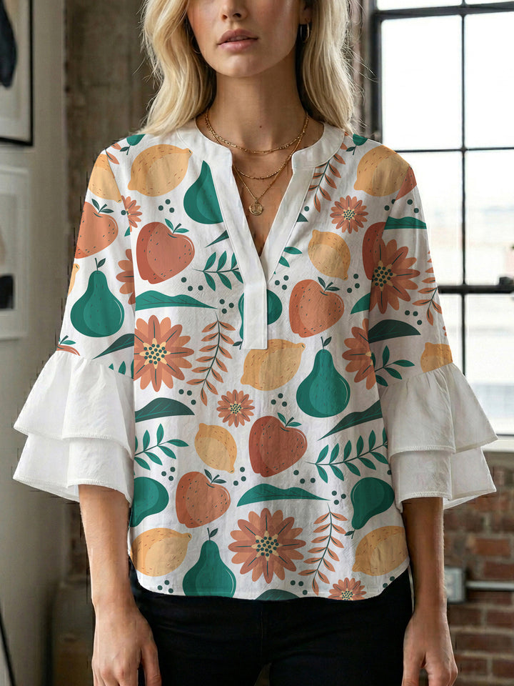 Women Elegant Top with Voluminous Puff Sleeves and Floral Print Lisslune