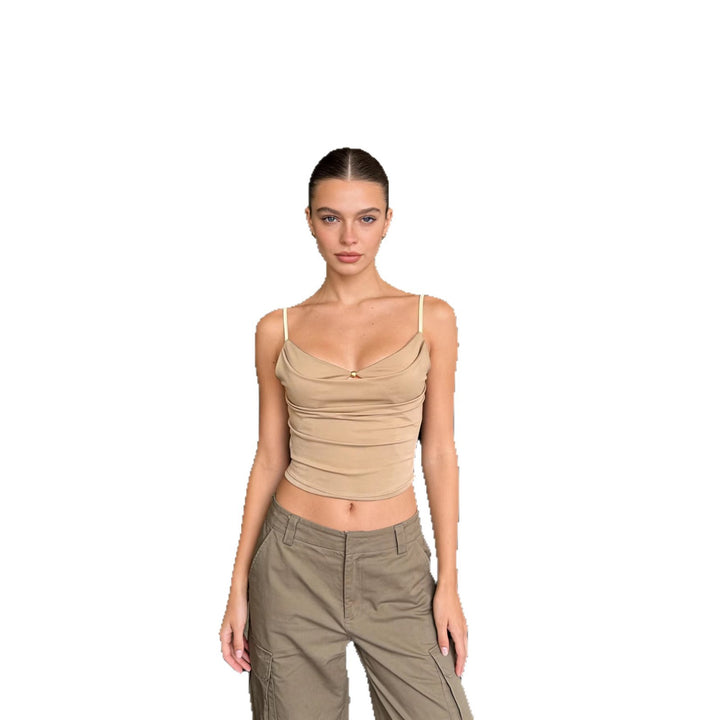 Damen Trendy Drapiertes Oberteil mit feiner Goldapplikation Lisslune