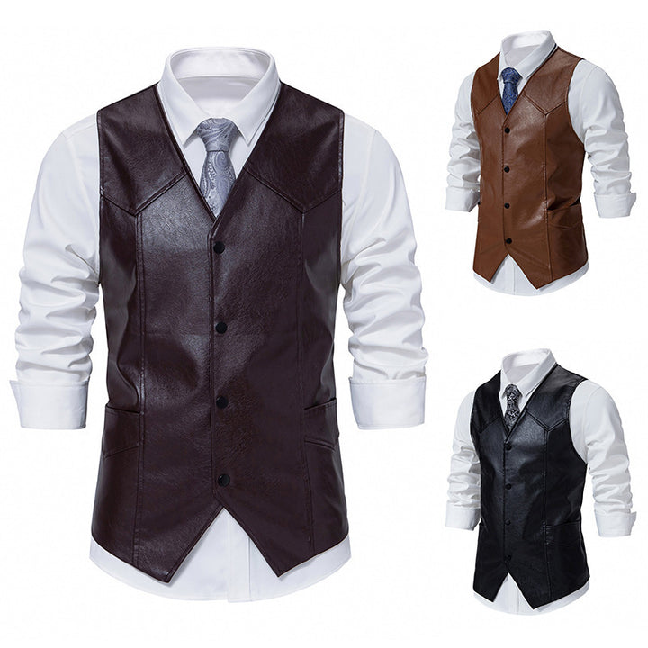 Men's elegant synthetic leather vest with classic pockets Lisslune